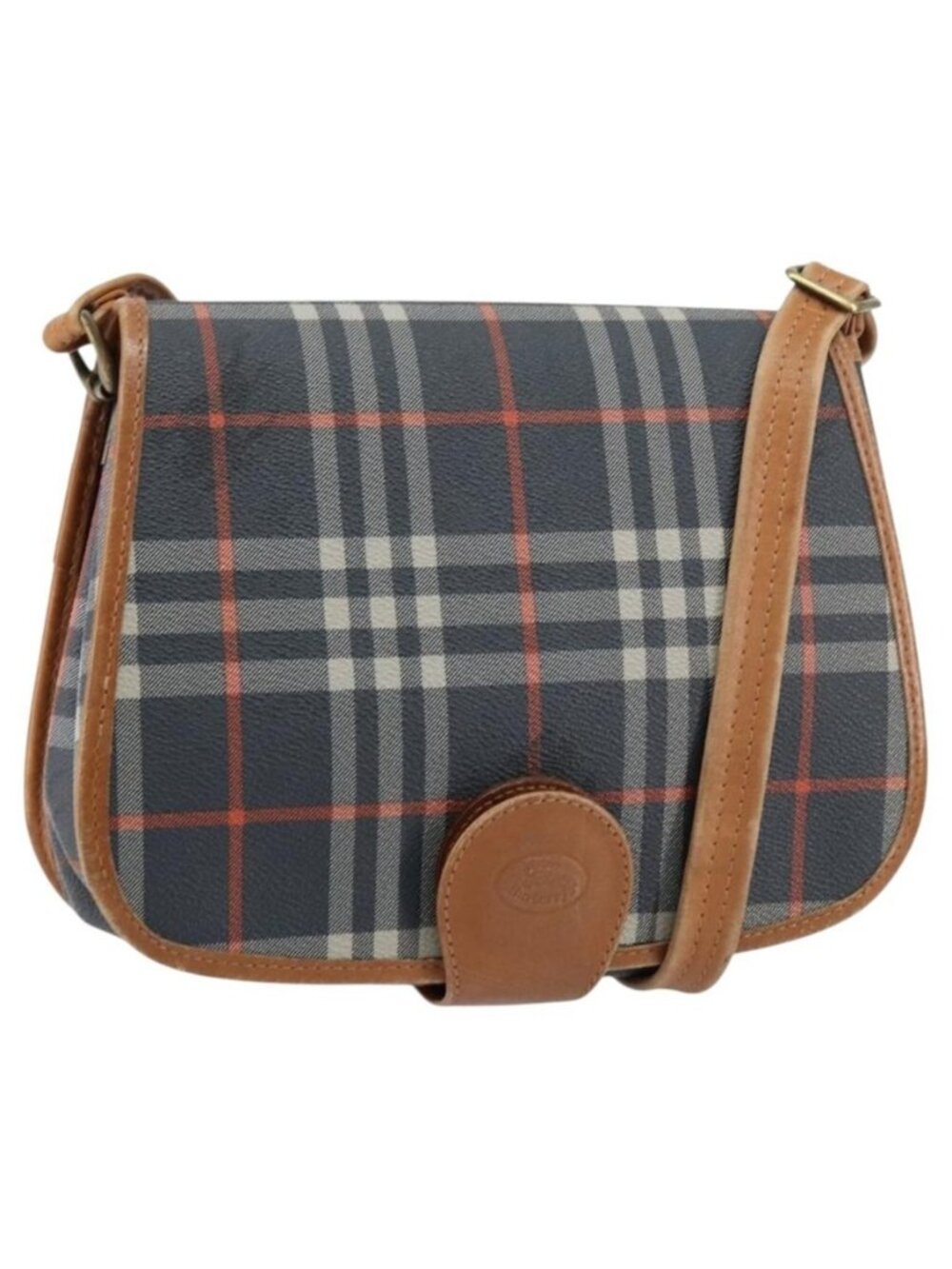 Authentic Burberrys Nova Check Shoulder Bag PVC Navy Gold